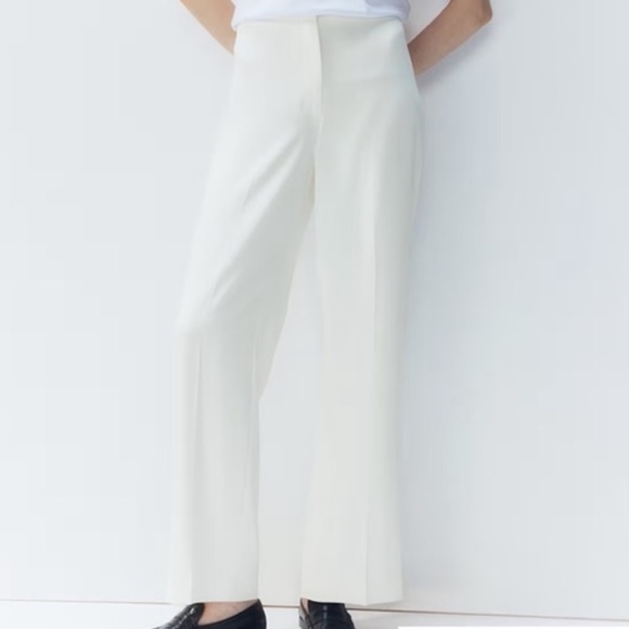 H&M Wide Leg High Waist Dress Pants White Size 6 New With Tags - Picture 1 of 6
